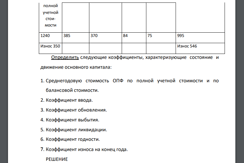 По строительному предприятию имеем следующие данные: Баланс наличия и движения основного капитала, млн.руб