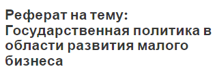 Реферат на тему: Государственная политика в области развития малого бизнеса