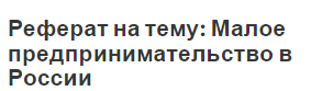 Реферат на тему: Малое предпринимательство в России