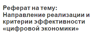 Реферат на тему: Направление реализации и критерии эффективности «цифровой экономики»