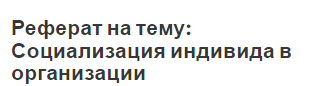 Реферат на тему: Социализация индивида в организации