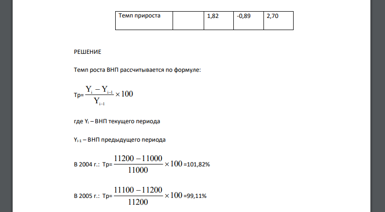 По данным таблицы определите темп экономического роста и темп прироста ВНП. Темп роста ВНП рассчитывается по формуле