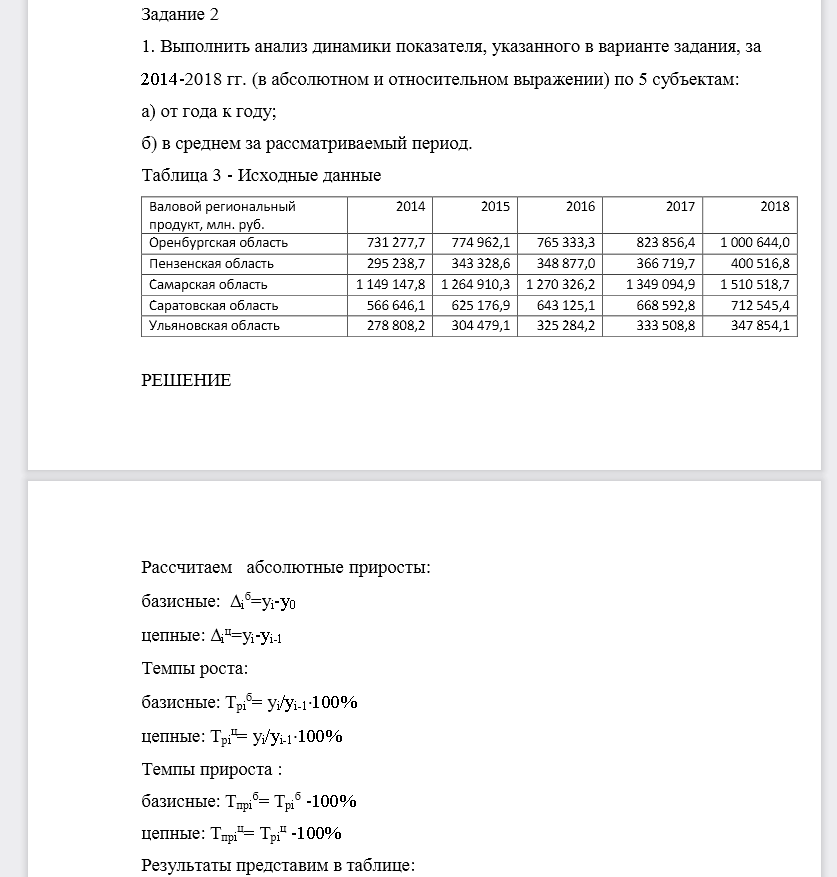 Выполнить анализ динамики показателя, указанного в варианте задания, за 2014-2018 гг. (в абсолютном и относительном выражении) по 5 субъектам