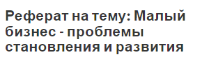 Реферат На Тему Малый Бизнес В России