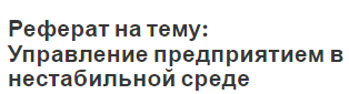 Реферат на тему: Управление предприятием в нестабильной среде