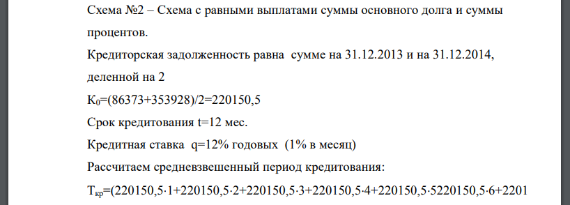 Схема с равными выплатами суммы основного долга и суммы процентов. Кредиторская задолженность