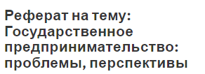 Реферат на тему: Государственное предпринимательство: проблемы, перспективы