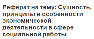 Реферат на тему: Сущность, принципы и особенности экономической деятельности в сфере социальной работы