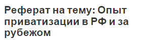 Реферат на тему: Опыт приватизации в РФ и за рубежом