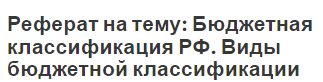 Реферат на тему: Бюджетная классификация РФ. Виды бюджетной классификации