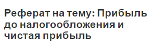 Реферат на тему: Прибыль до налогообложения и чистая прибыль