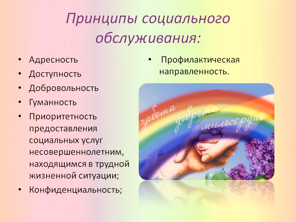 Система социальных служб. Основные понятия и принципы социального обслуживания. принципы социального обслуживания. принципы социальных услуг. принципы соц услуг.