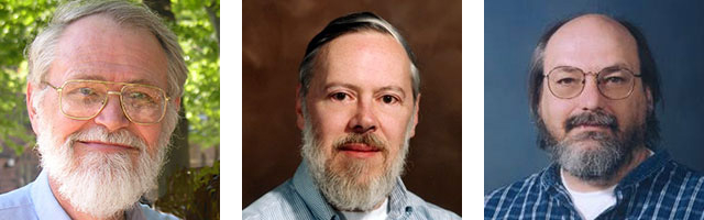 брайан керниган (brian kernighan), деннис ритчи (dennis ritchie) и кен томпсон (ken thompson) как бы говорят, что без бороды ты не программист.