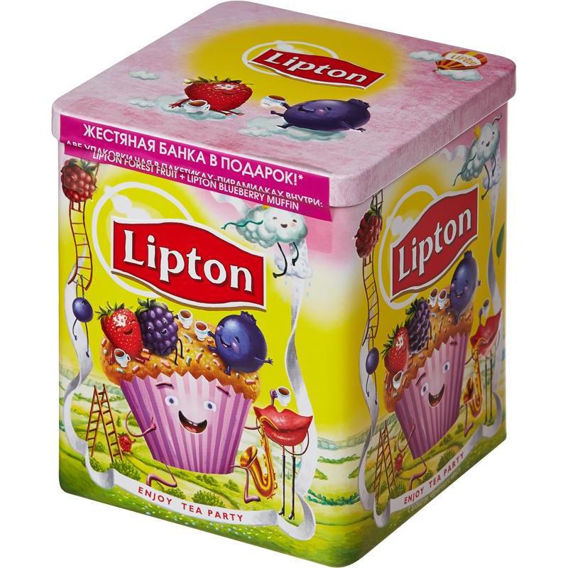 Чай Lipton Forest Fruit + Blueberry Muffin, жестяная банка 1,7гр* 40шт с  доставкой по Новосибирску. Гипермаркет МЕГА-Гастроном.