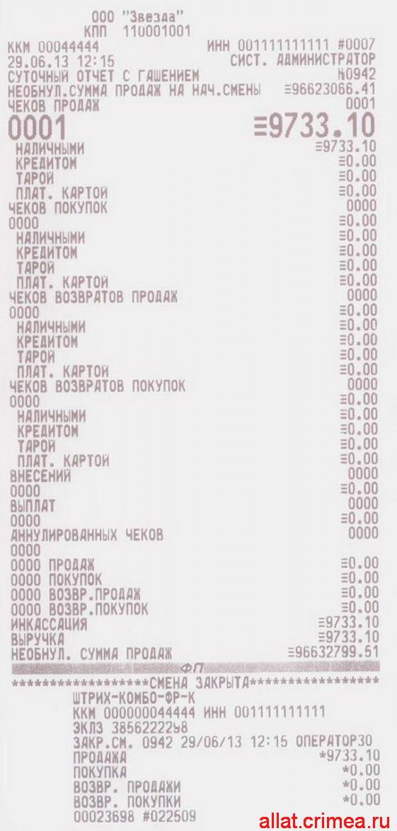 Z отчет по кассе образец