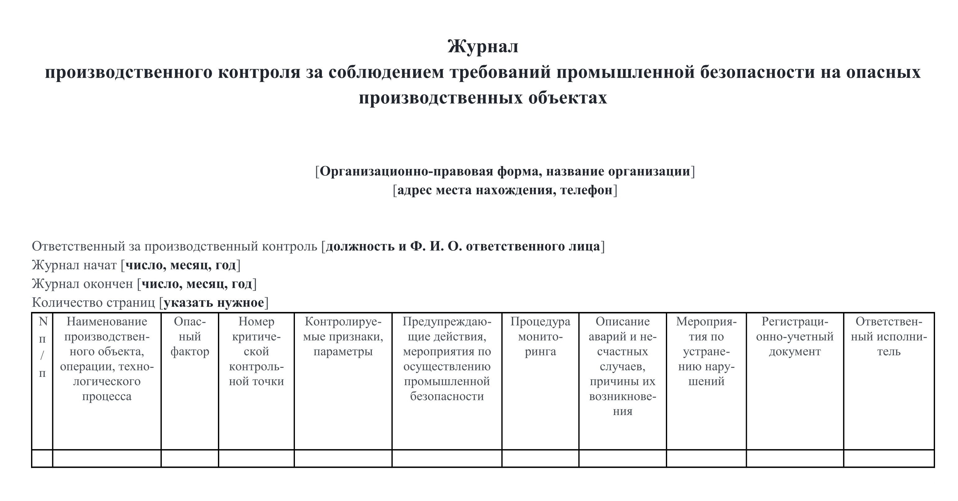 Журнал контроля газовоздушной среды образец