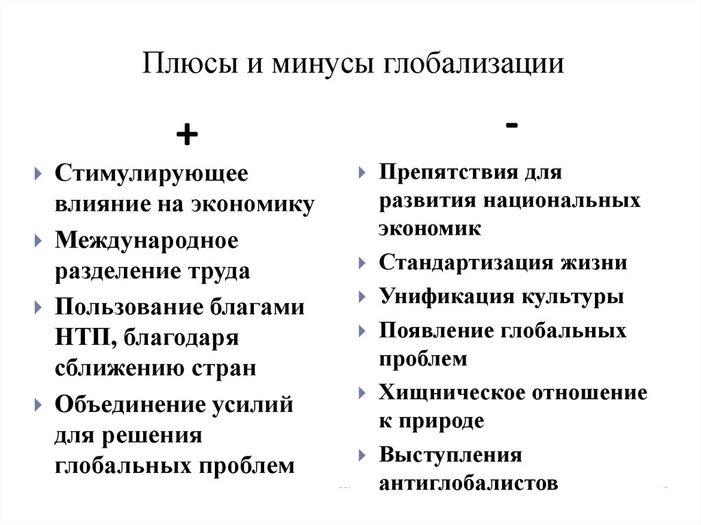 Международное разделение труда в условиях глобализации егэ план