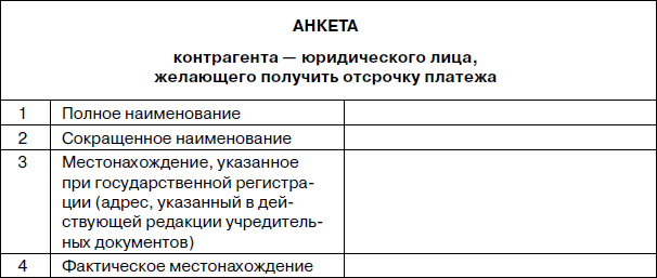 Анкета контрагента юридического лица образец