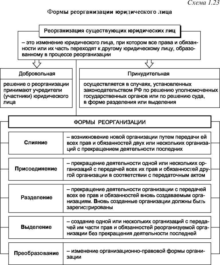 Порядок реорганизации юр лица схема